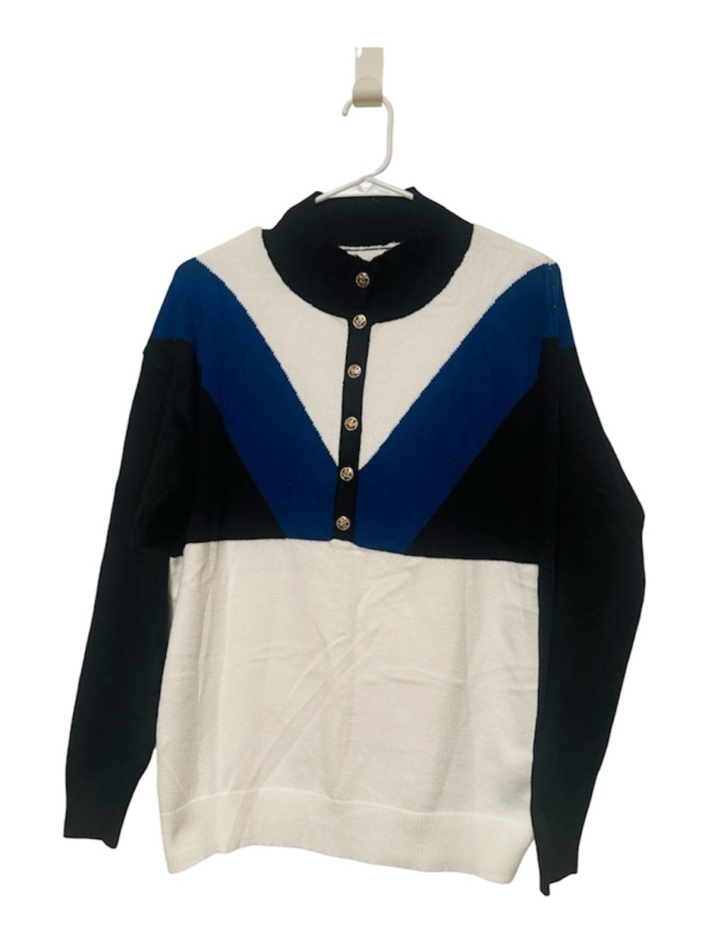 Colorblock Mock Neck Sweater - Blue, Black & White NWT Fun!